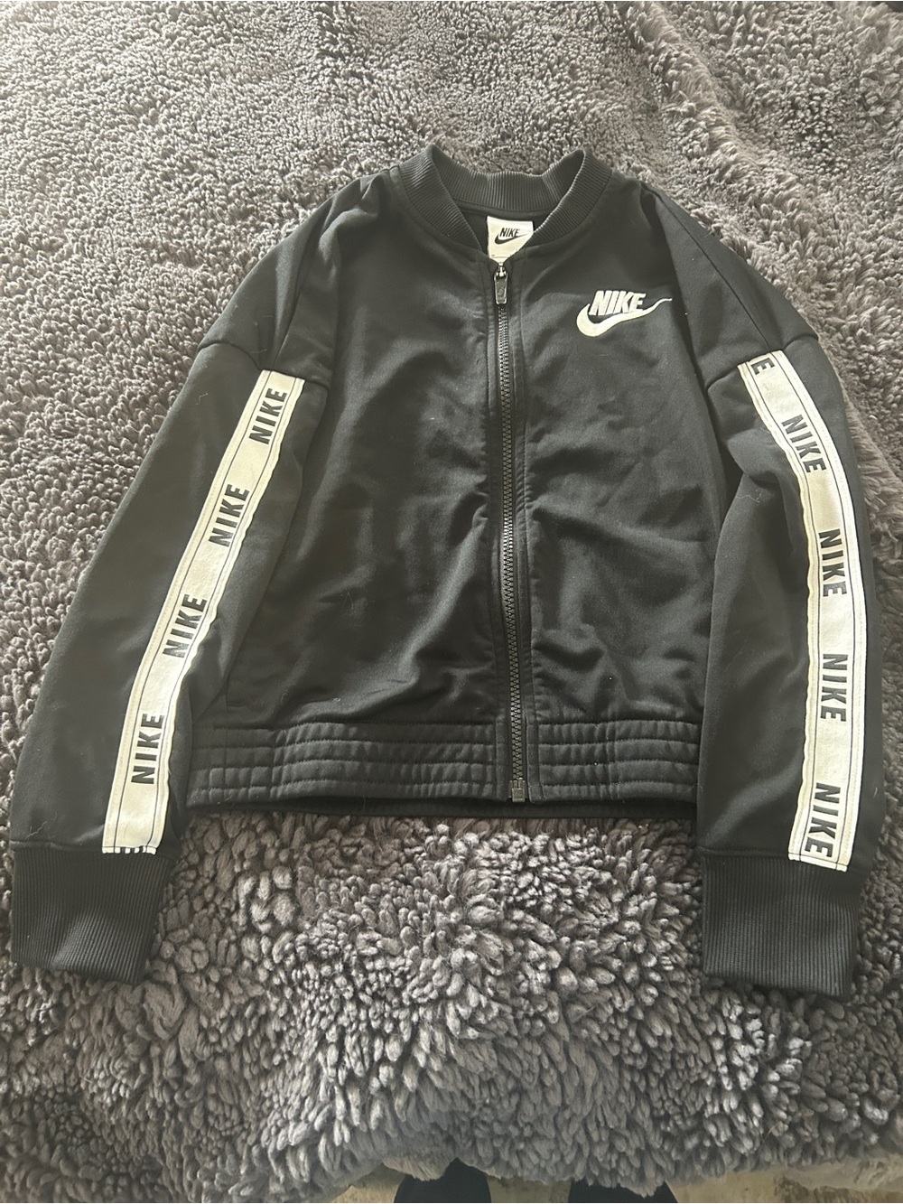 Nike Kids Black Jacket with White Logo Tape